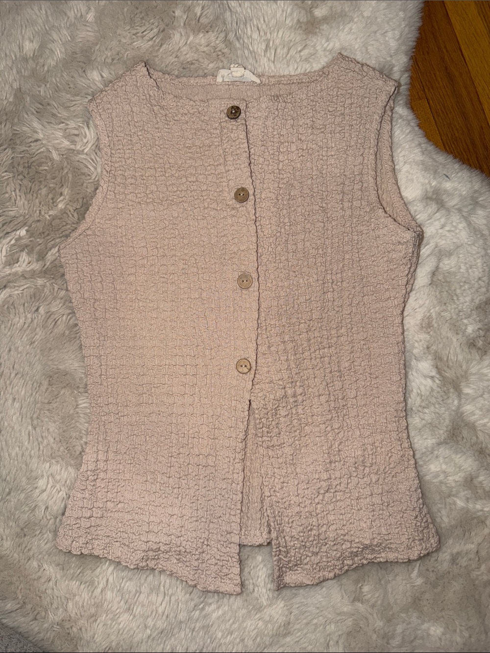 See You Monday Cream Textured Button Front Tank Top Small